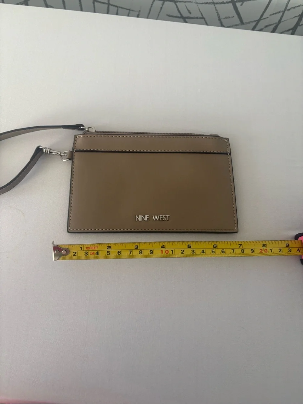 Nine West Taupe Faux Leather Wristlet Clutch